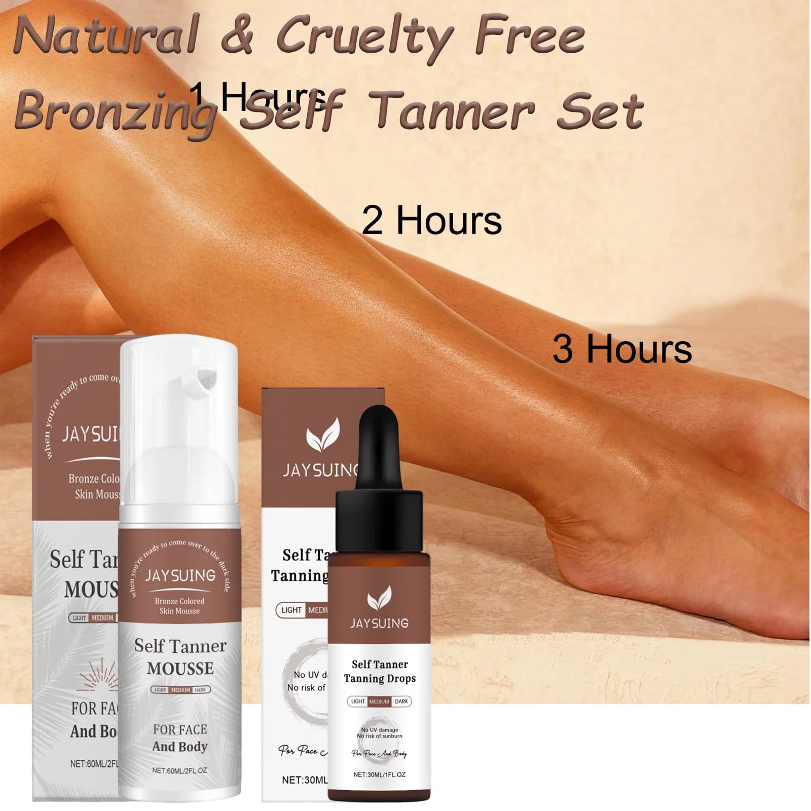 Mousse Autoabbronzante Express 1-3h ad Azione Rapida per Abbronzatura Scura Viso e Corpo, Idratante ad Assorbimento Veloce, Potenziatore di Abbronzatura
