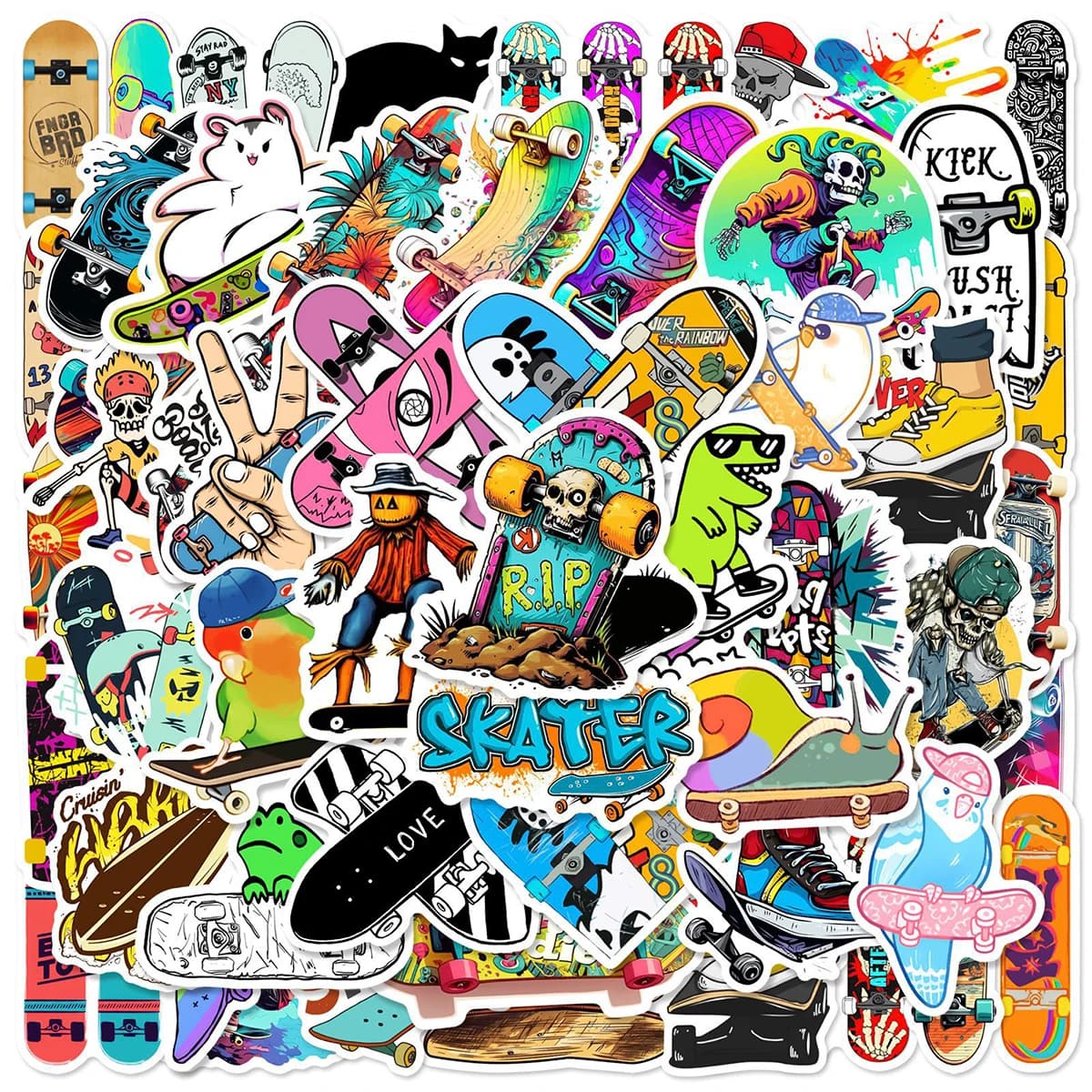 50 Skateboard Graffiti Stickers Pack - Street Art Style Stickers, Suitable for Skateboards / Laptops / Suitcases