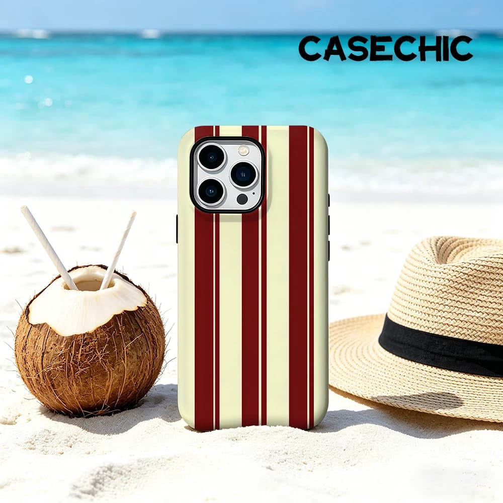 Custodia CaseChic opaca antiurto per MagSafe per iPhone 17 16 15 14 Plus Pro Max, in PC rigido, a righe verticali rosso crema