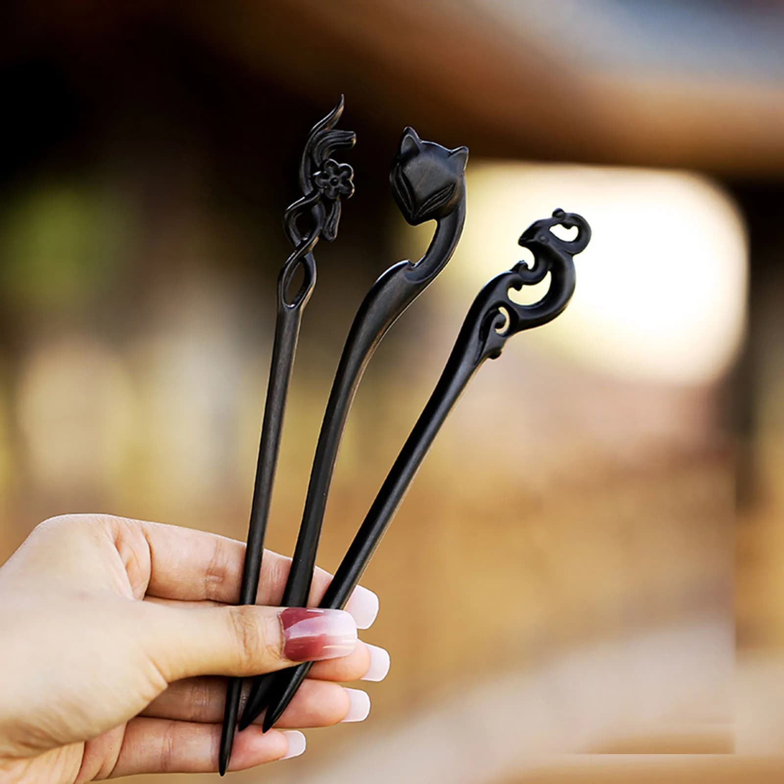 Fermagli per capelli vintage in legno di ebano, leggeri, stile Hanfu, accessori per cosplay, per donna, delicati, per uso quotidiano