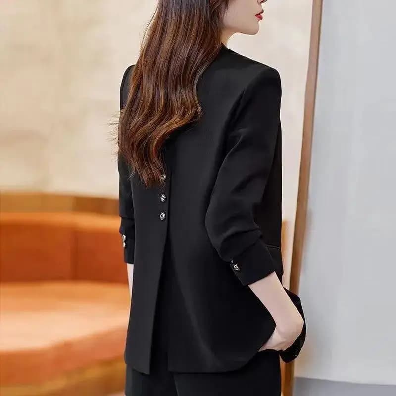 Black Casual Suit Jacket Women's Spring Summer Large Size New Small Height High Sense Back Split Miniature West Coat