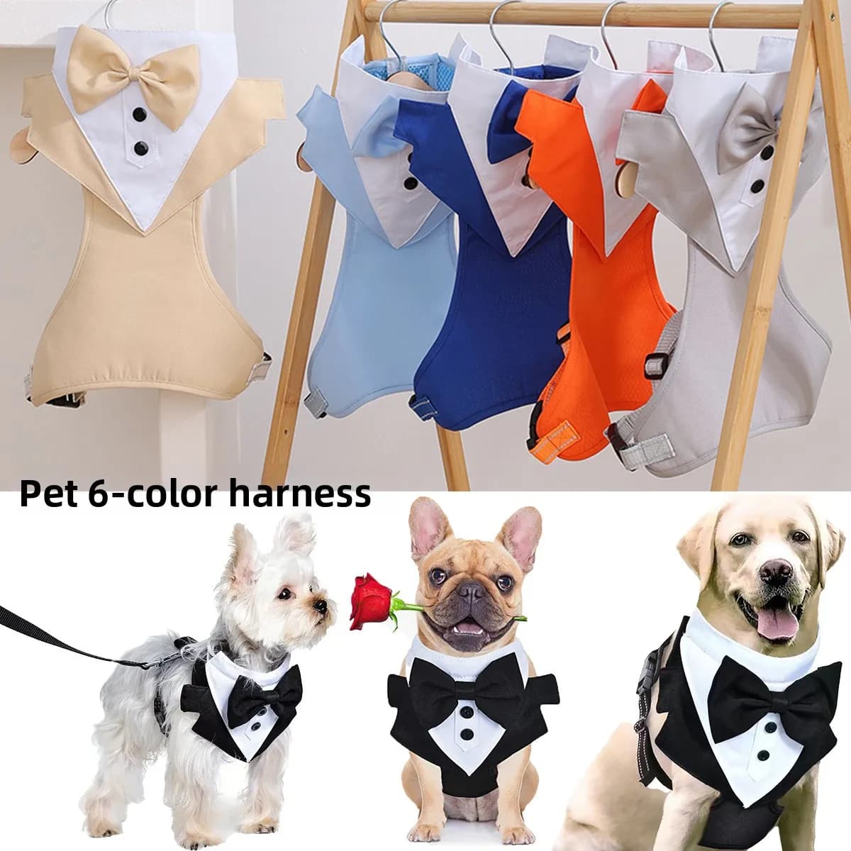 Set Completo di Tuxedo per Cani con Guinzaglio, Regolabile e Traspirante, con Papillon e Collare, per Taglie Piccole e Grandi, Abbigliamento Formale per Cani
