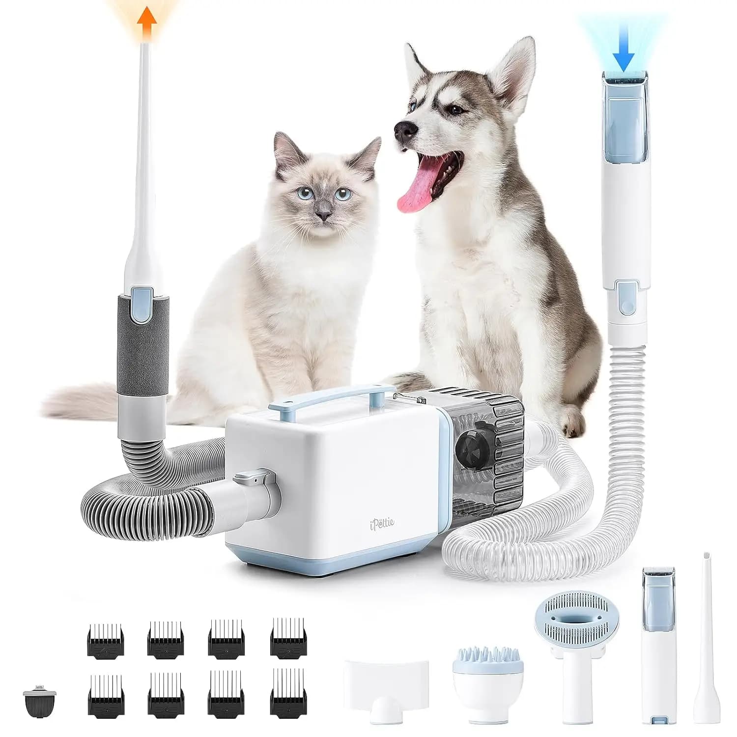 Kit Professionale per la Toelettatura degli Animali: Spazzola Aspirante e Tosatrice con Temperatura Regolabile e Alta Potenza di Aspirazione per Cani