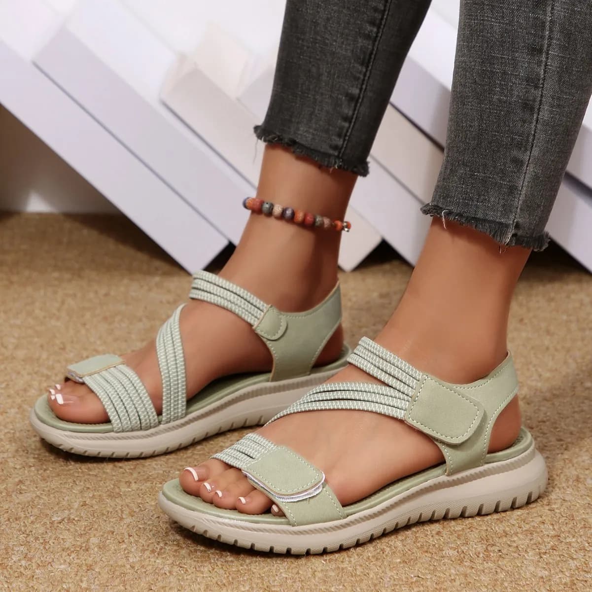 Nuovi Sandali Estivi da Donna 2026 con Zeppa Cucita, Sandali Casual con Velcro per Donna