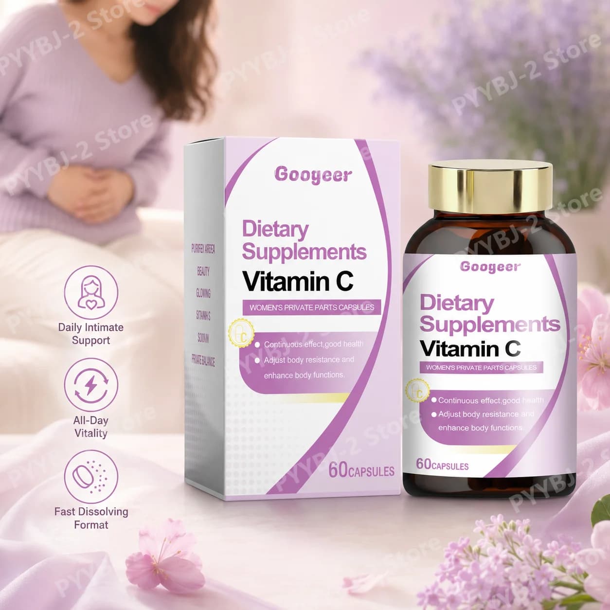 Vitamin C Capsules, 60 Count, Daily Nutrition Supplement, Convenient Format for General Wellness and Healthy Lifestyle Support
