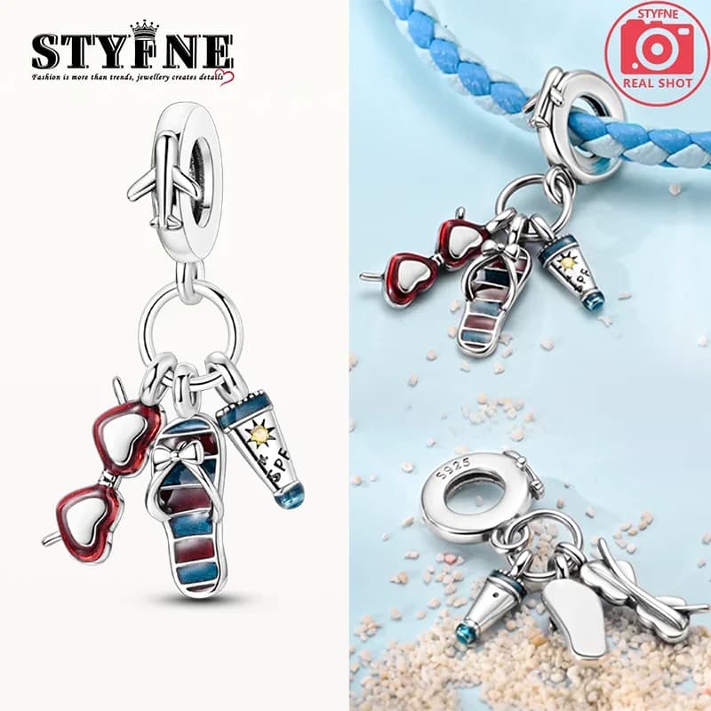 Ciondoli in argento sterling 925 placcato protezione solare occhiali da sole pantofole pendenti adatti originali 925 per gioielli da donna fai da te regali