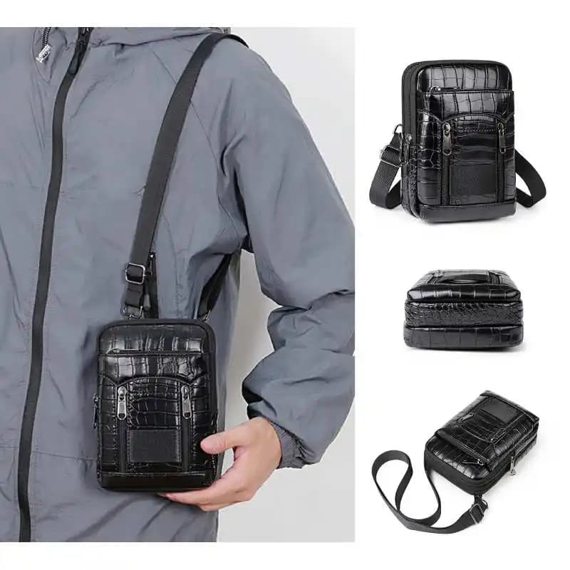 Borsa a tracolla a tracolla con stampa coccodrillo elegante da uomo Portafoglio Tote Marsupio in pelle con cintura Borsa da viaggio d'affari per sport all'aria aperta