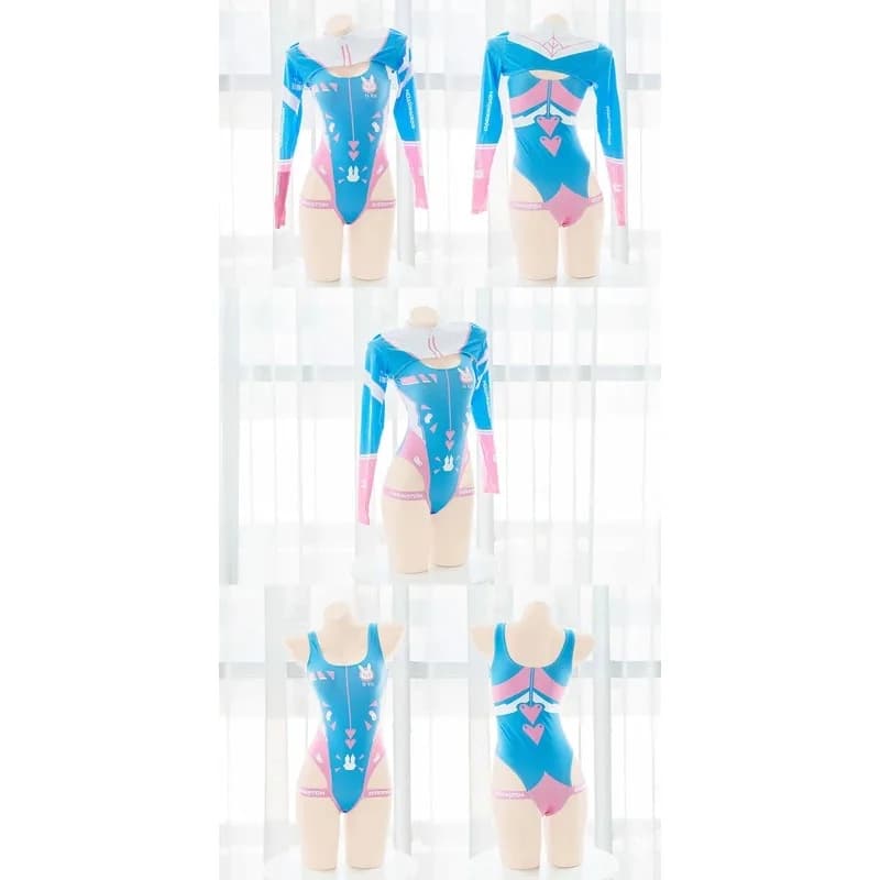 ♥ 2026 New Women Game D.VA Cartoon Bodysuit Swimsuit Swimwear Uniform Costume Cosplay Jumpsuit Tops Party Sukumizu ★ Look at me