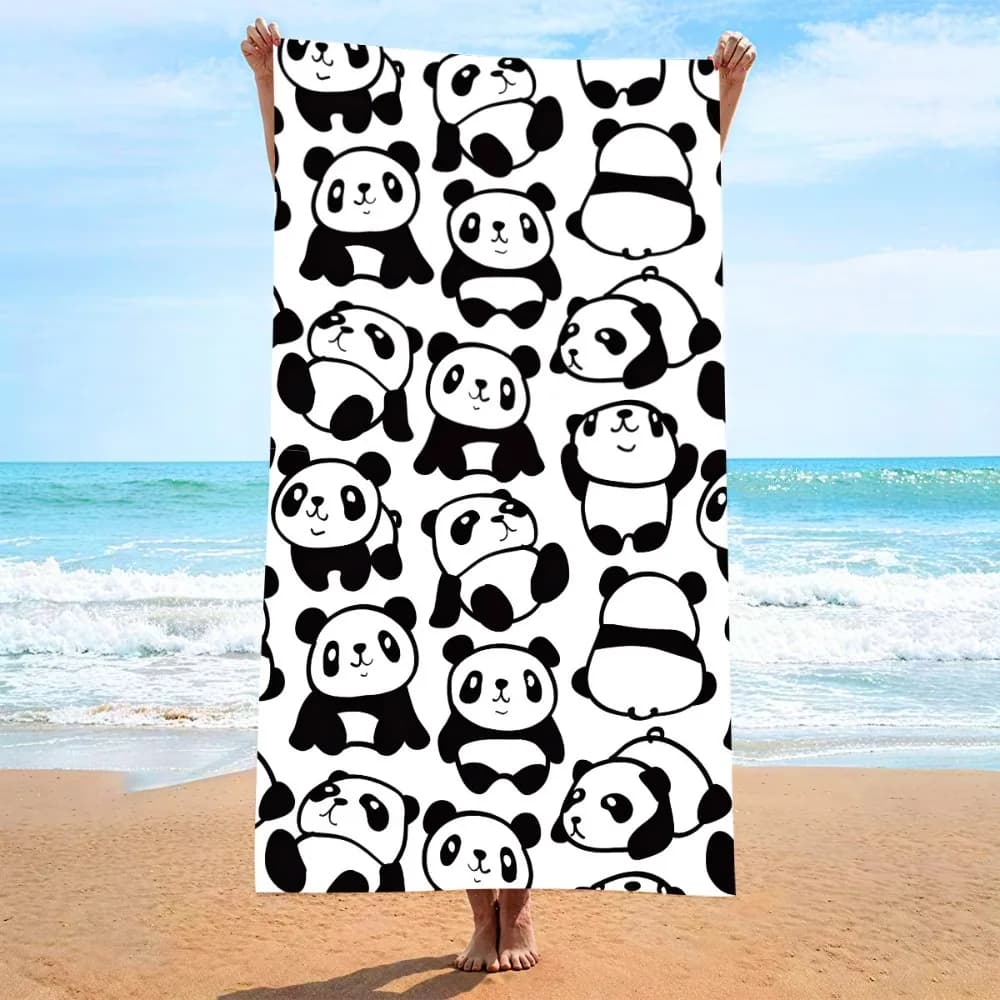 Telo Mare in Microfibra Asciugatura Rapida 27.5x55in, Design Cow Panda, Leggero per Viaggi d'Affari, Articoli da Toilette, Coperta da Spiaggia per Esterni
