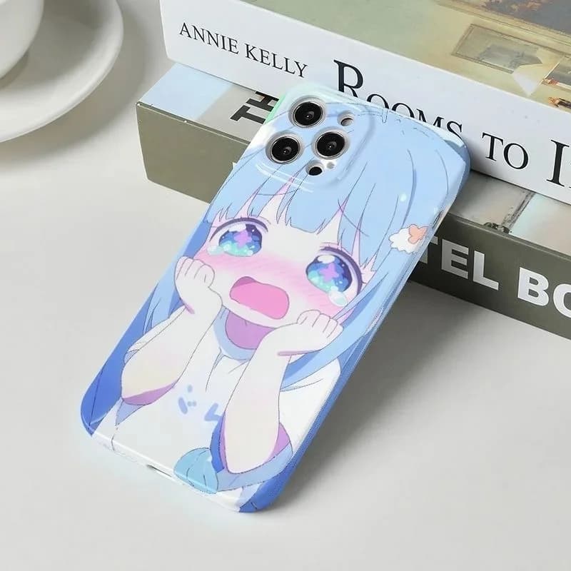 Cartoon Cute Loli Blue Short Hair Girl Teary-Eyed Phone Case for iphone 17 16 15 14 13 12 11 Pro Max Plus Protection Hard Cover
