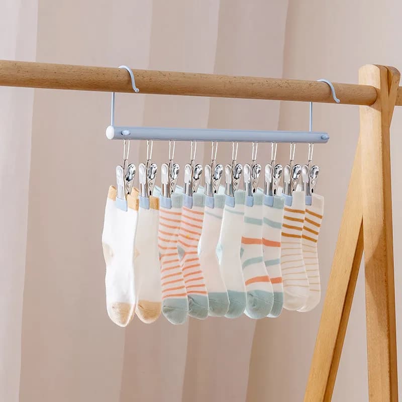 Stendibiancheria Multifunzione con Clip, Stendino Antivento per Calzini, Gancio per Biancheria Intima e Vestiti per Bambini, 2 Pezzi