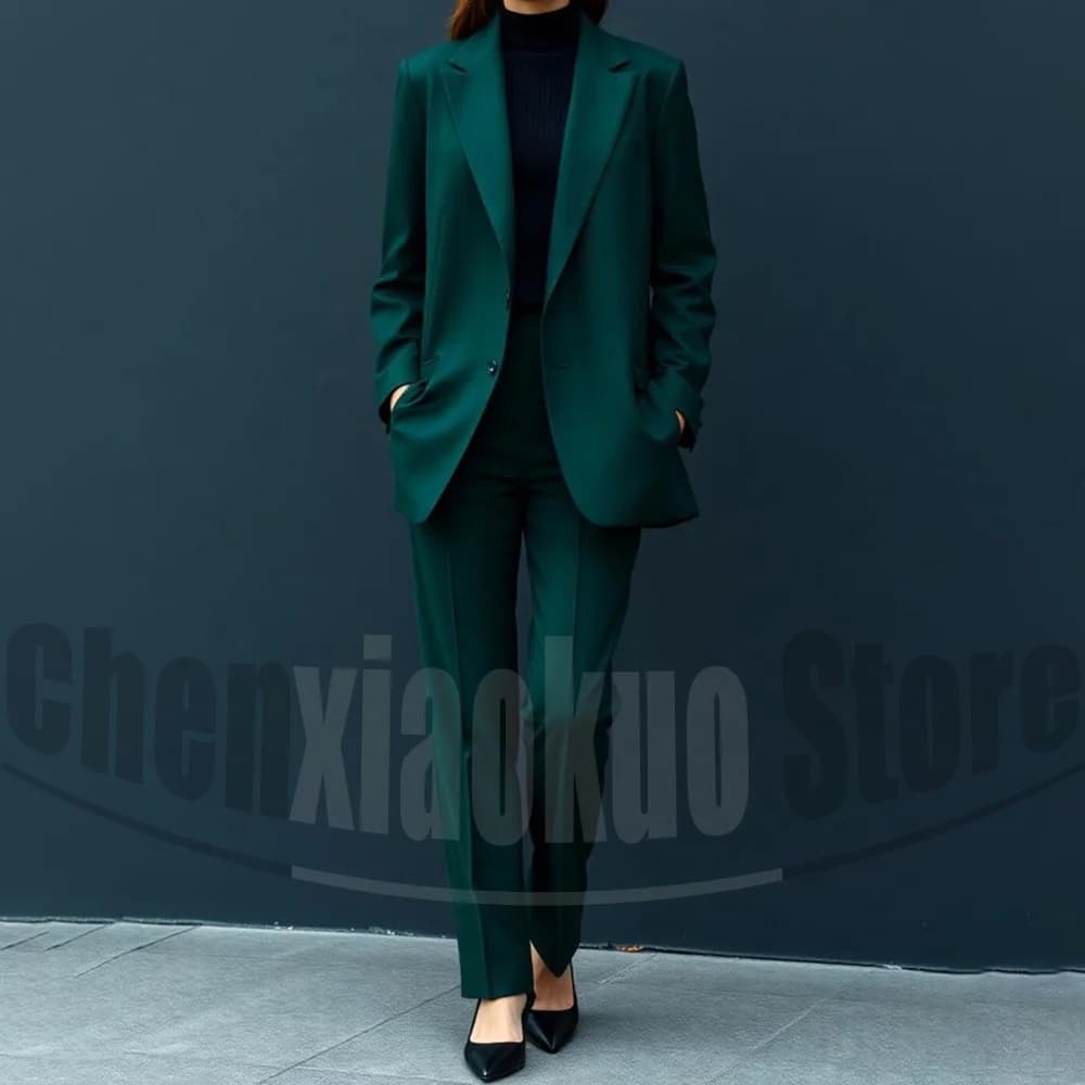 Women's Single Breasted Suit Set Chic Tailored Blazer and Slim Pants Office Business Casual Outfit Fashion Suits Two Piece