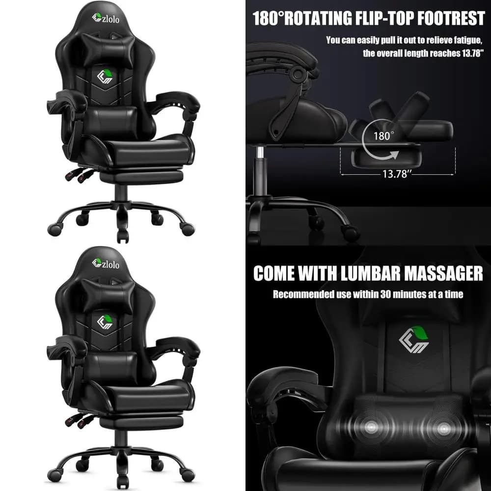 Sedia da Gaming Ergonomica con Poggiapiedi, Supporto Lombare e Massaggiatore, Stile Racing con Schienale Alto, Cuscino Ampio, Reclinabile e Regolabile