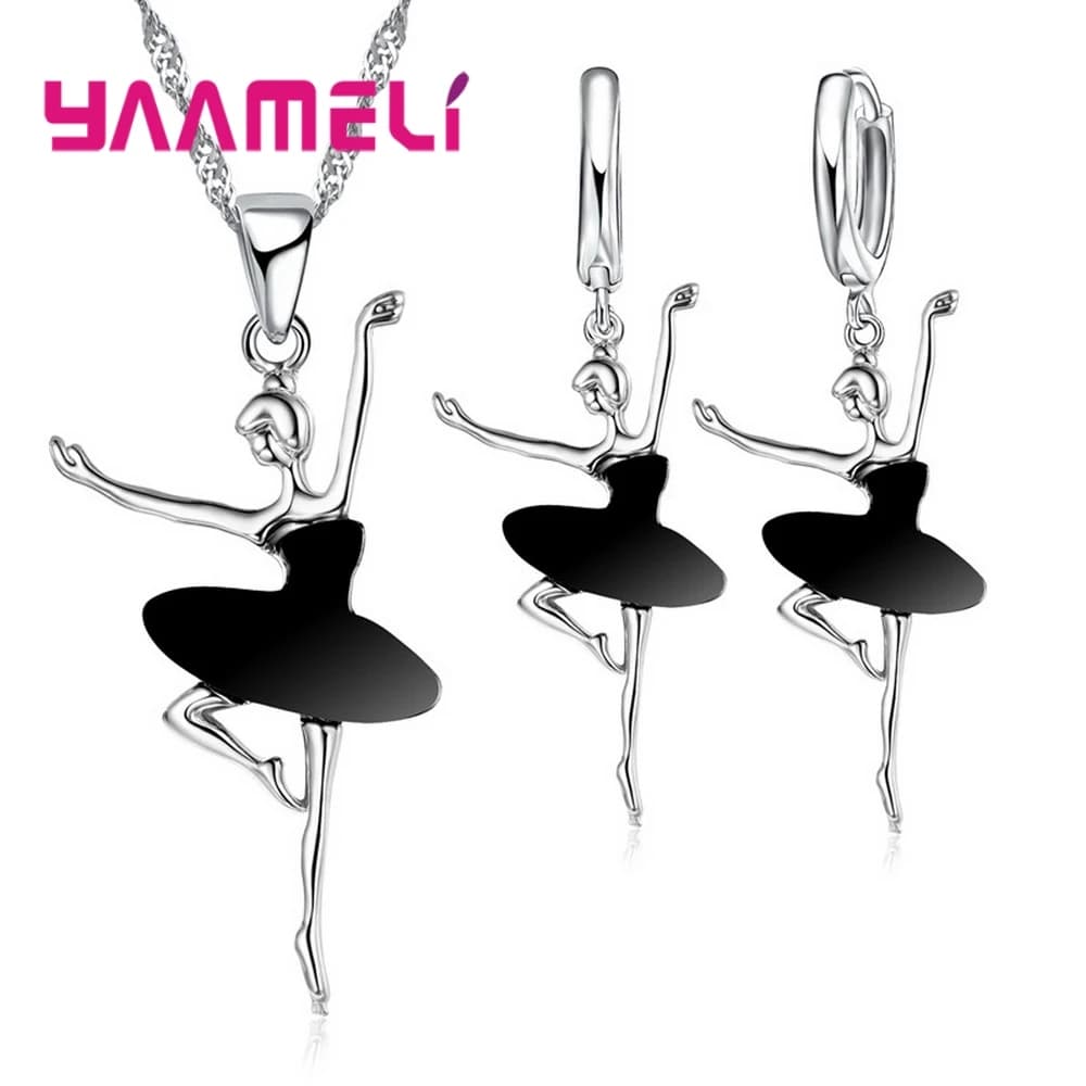 925 Sterling Silver Necklace/Earring Sets Sports Style Elegant Style Human Dance For Women Girl Birthday Party