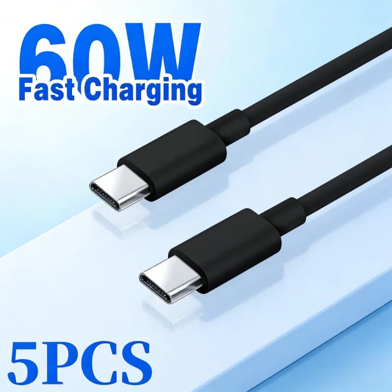 Cavo USB C a USB Type C PD 5PCS 60W per Ricarica Rapida e Trasferimento Dati per iPhone 16 17Pro Huawei Samsung Xiaomi Nero Bianco 1M