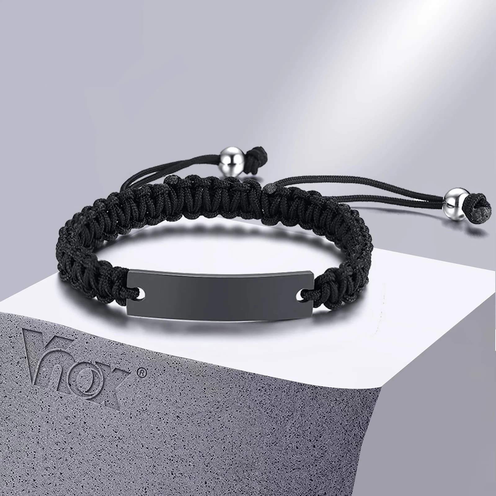 Bracciali a catena in corda intrecciata da uomo Casual Vnox con nome personalizzato data citazione iniziale incisione personalizzata lunghezza regolabile