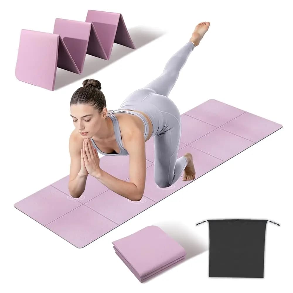 Tappetino da yoga pieghevole, spesso e antiscivolo - Tappetino da fitness da viaggio ripiegabile con borsa per il trasporto, per yoga, pilates, allenamento, casa