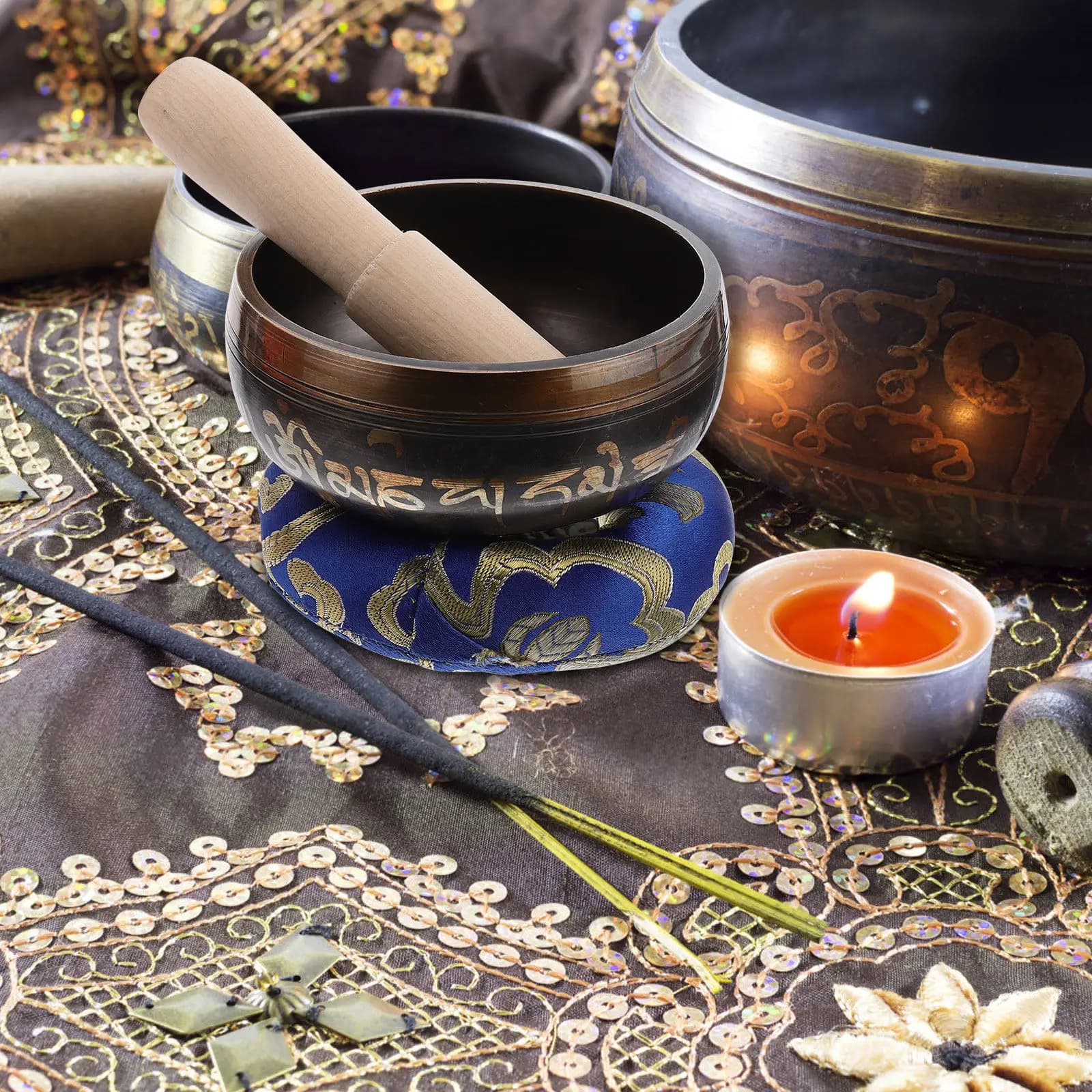 1Set Tibetan Bowl Singing Sound Bowl Meditation Yoga Relaxation Gift High-Quality Material Clear Tones Complete Accessories