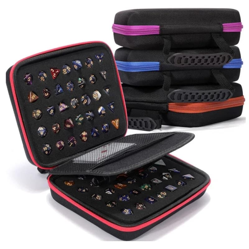 Nuova borsa per dadi portatile Hot Dnd Tray per giochi da tavolo Dungeons & Dragons Custodia per trasporto con divisorio Pacchetto dadi a 70 fori