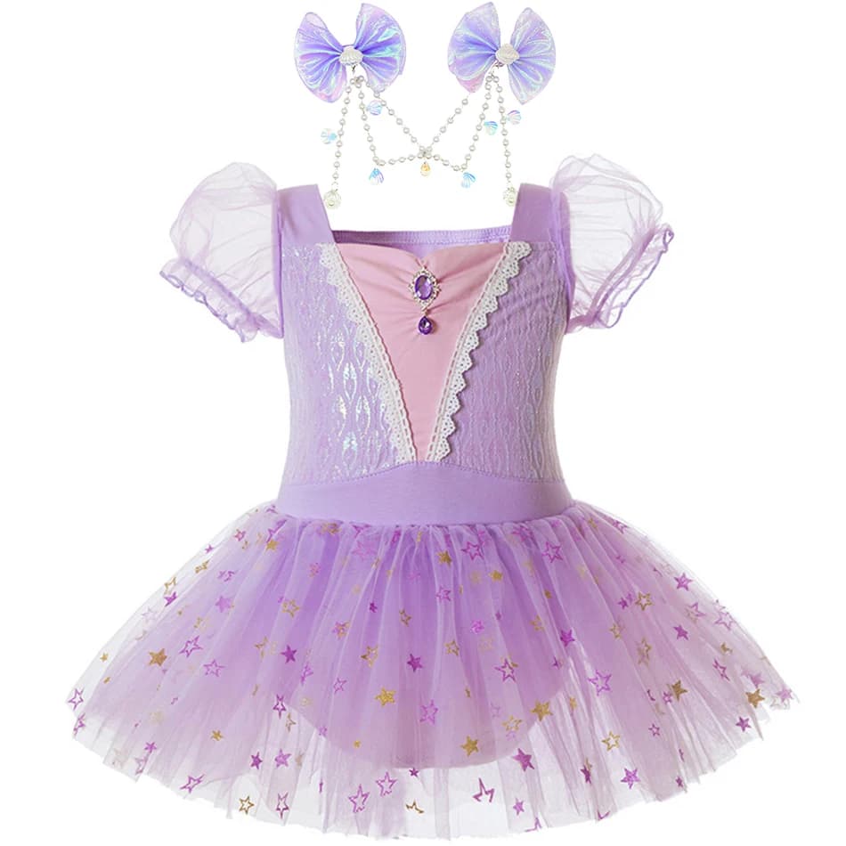 3-8 Years Purple Dance Dress Dance Dress Dancewear Dancewear Dress in Tulle with Luxury Lace Star Printing Rapunzel Theme Dresses