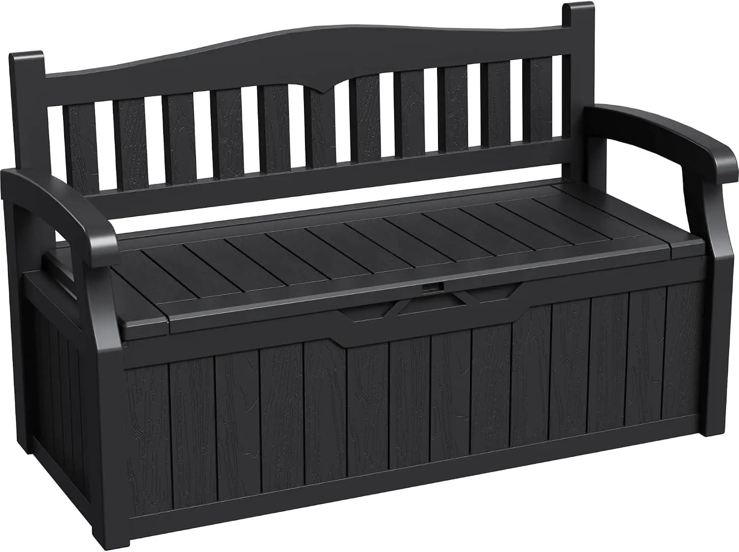Indoor Outdoor Storage Box 80 Gallon, Large Waterproof Resin Deck Box Organizer Container With Armrest Bench Seating, Heavy Duty Weather Resistant Poolside Patio Garden Cushion Cabinet, Black
