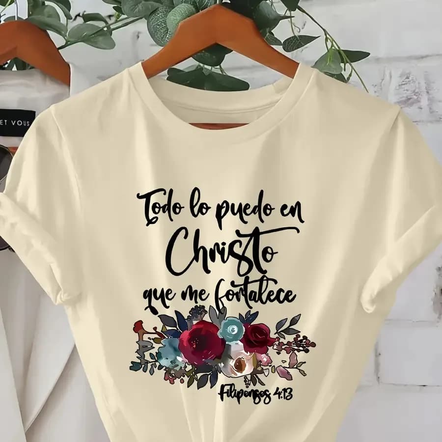 T-shirt da donna con stampa grafica floreale e farfalla "Tote lo Puede Cristo" - Top casual a maniche corte con scollo rotondo, morbido e traspirante F