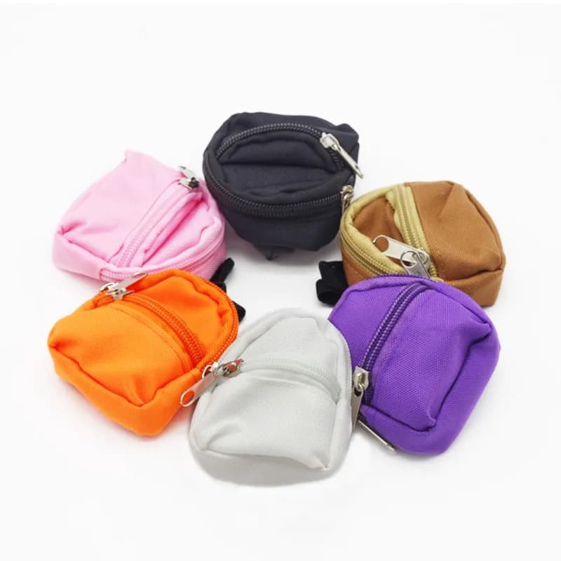 Suitable for 17/20cm doll double zipper school bag canvas coin purse doll house decoration backpack small doll toy bag