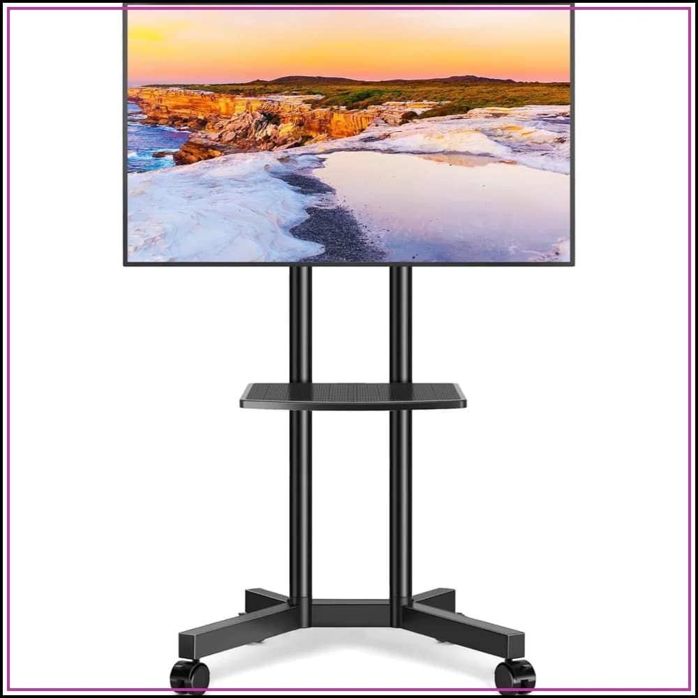 Mobile TV Stand with Upgraded Wheels for 32-75 Inch TVs up to 88 lbs, Height Adjustable Rolling TV Cart with Laptop Shelf, Heavy Duty for Living Room, Patio, Office