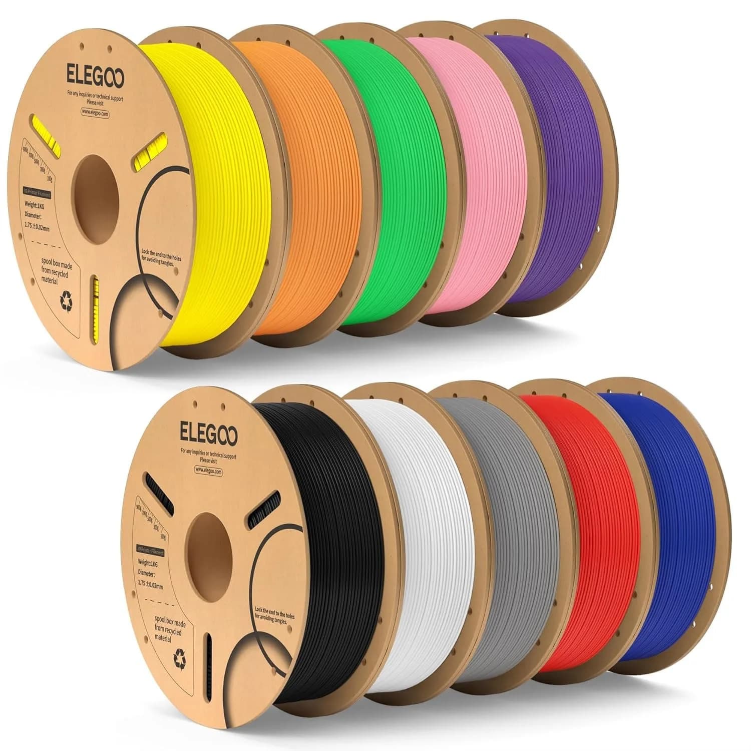 Filamento PLA Plus in Confezione da 10KG, 1.75mm PLA+ Resistente per Stampanti 3D, Precisione Dimensionale +/- 0.02mm, Bobina da 1kg (2.2 libbre)