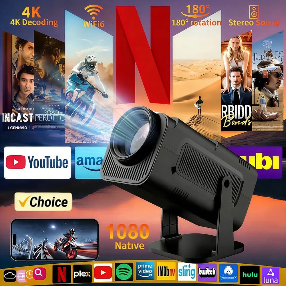 Proiettore KaiAqua 4K Android 11, risoluzione nativa 1080P, 390 ANSI lumen, HY320, doppio Wifi6, BT5.0, 1920*1080P, proiettore portatile da cinema, HY320 mini 720P