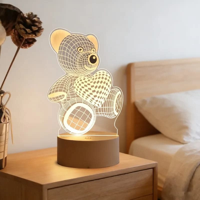 Lampada Notturna LED 3D in Acrilico, Alimentata USB, Illuminazione Ambientale per Comodino, Decorazione Romantica per Compleanni