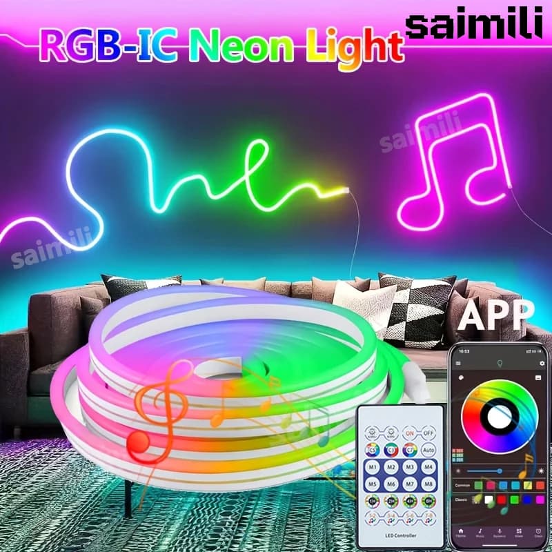 Striscia LED RGBIC Neon 5V USB con Sincronizzazione Musicale Bluetooth, Nastro Flessibile Impermeabile per Decorazioni Feste e Gaming