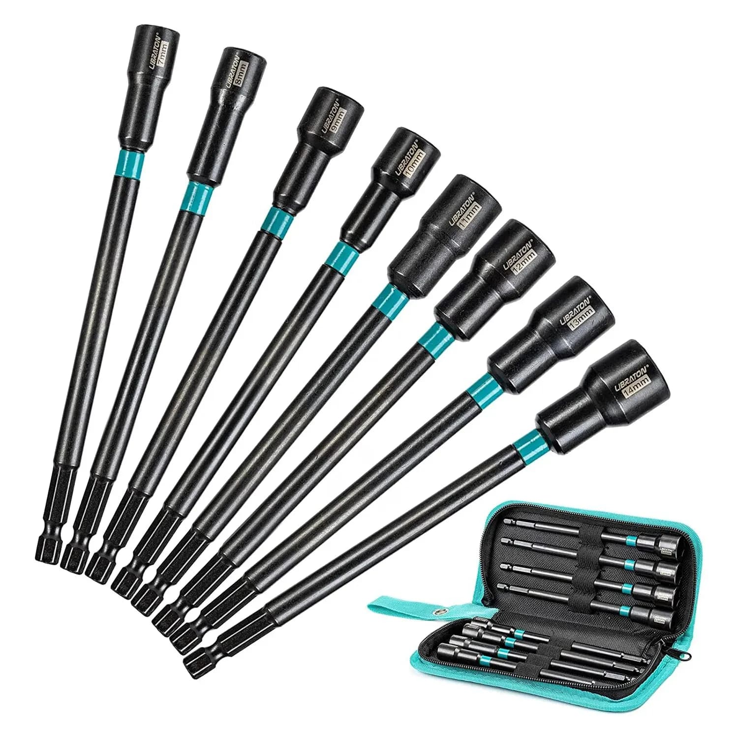 Libraton 8PCS Set di cacciaviti per dadi magnetici Driver per dadi lunghi metrici Trapano a percussione Punte per dadi con codolo lungo Punte per dadi con codolo esagonale Punte di potenza lunghe