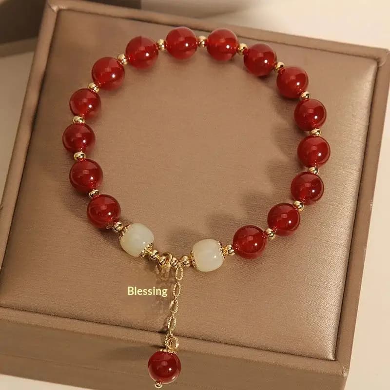 [HS].1Pc Charm Talismans Jewelry Red Natural Jade Beads Bracelet Luxury Gemstone Accessories Fashion Gifts For Women