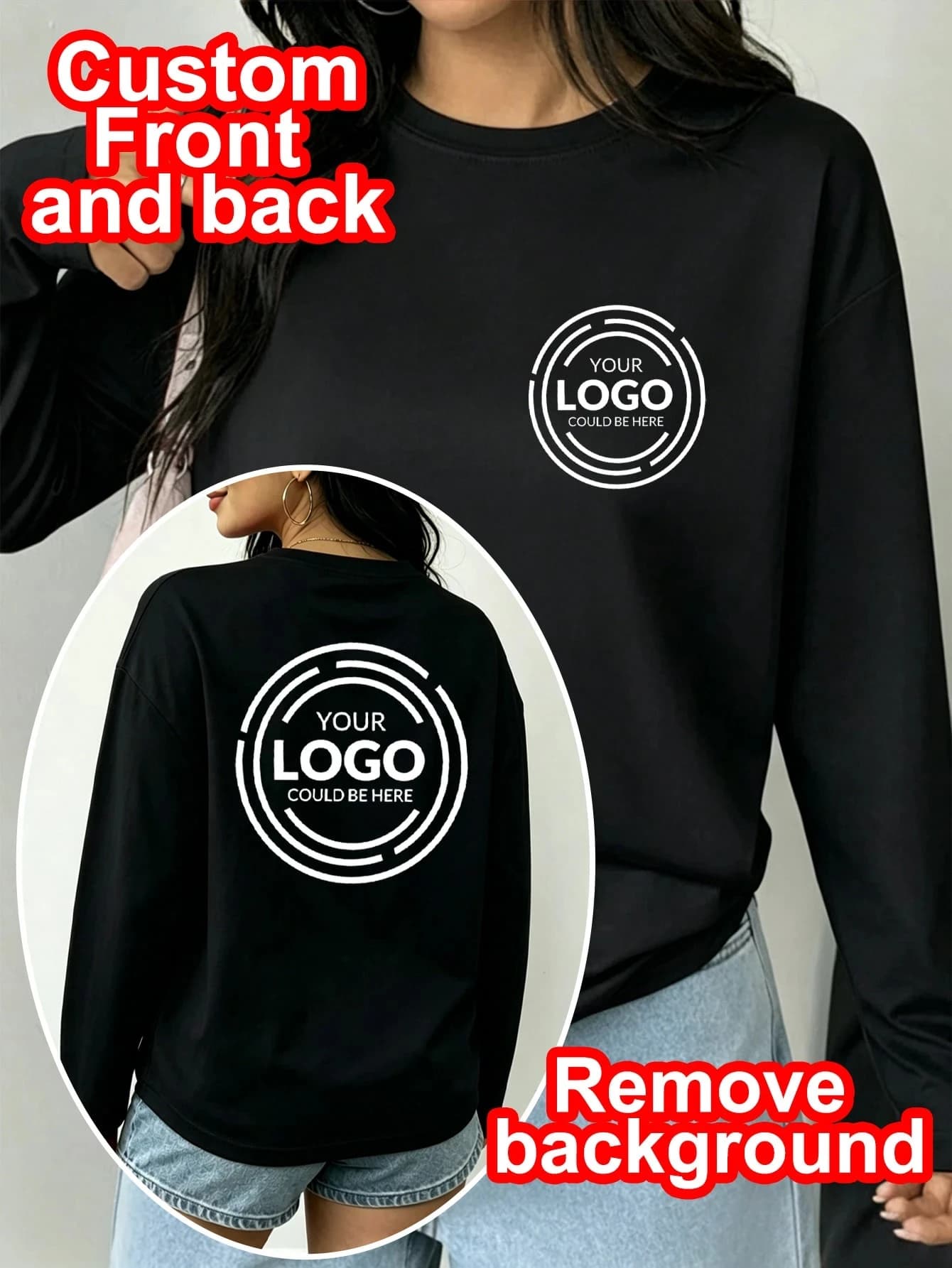 Autumn Customize Womens Sweatshirts Casual Oversized Hoodies Korean Fleece Tops DIY Your Graphic Pullovers Basic Woman Clothes