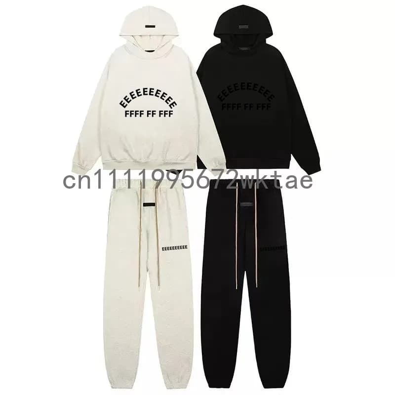 25SS Men's Jogger Set Classic Double Line Brand Design Plush Letter Hoodies Suit High Street Couple Loose Pants Two Piece Set