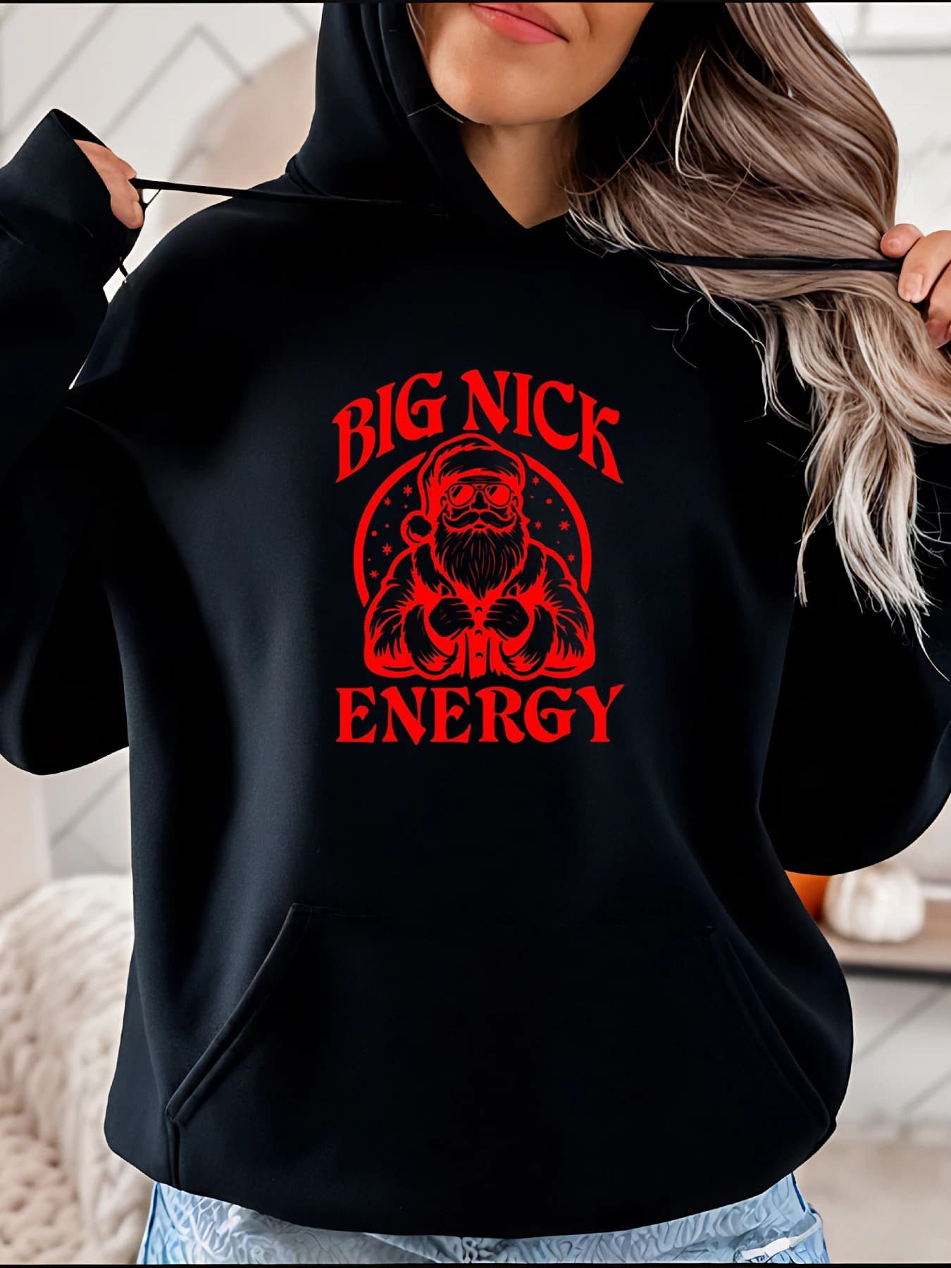 Felpa con cappuccio con stampa Big Nick Energy Santa Felpa casual da donna per le vacanze di Natale