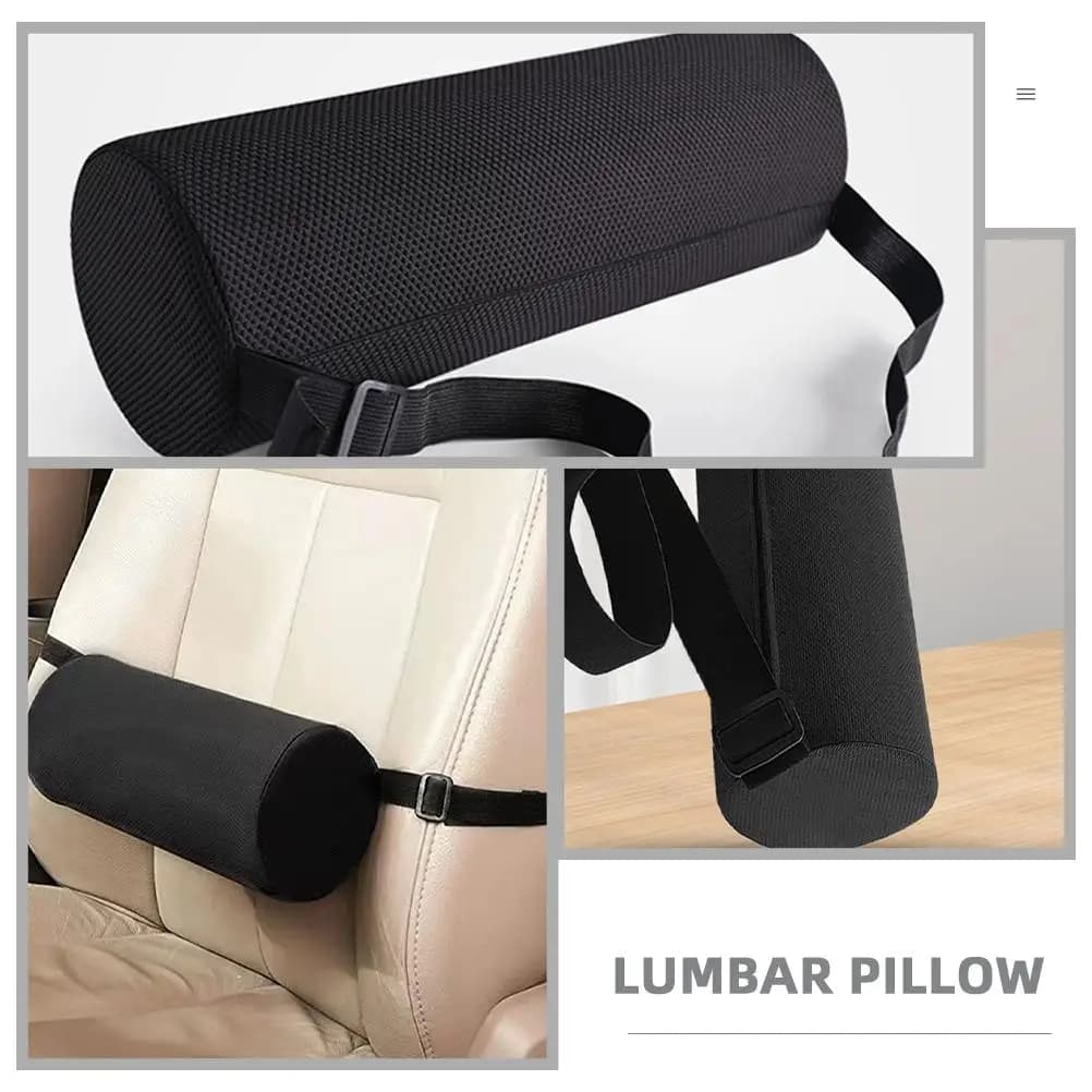 Cuscino a rullo lombare Traspirante 3D Back Roll Cuscino di supporto lombare Sedia da ufficio nera Seggiolino auto per divano lombare Mesh Nuovo 2025