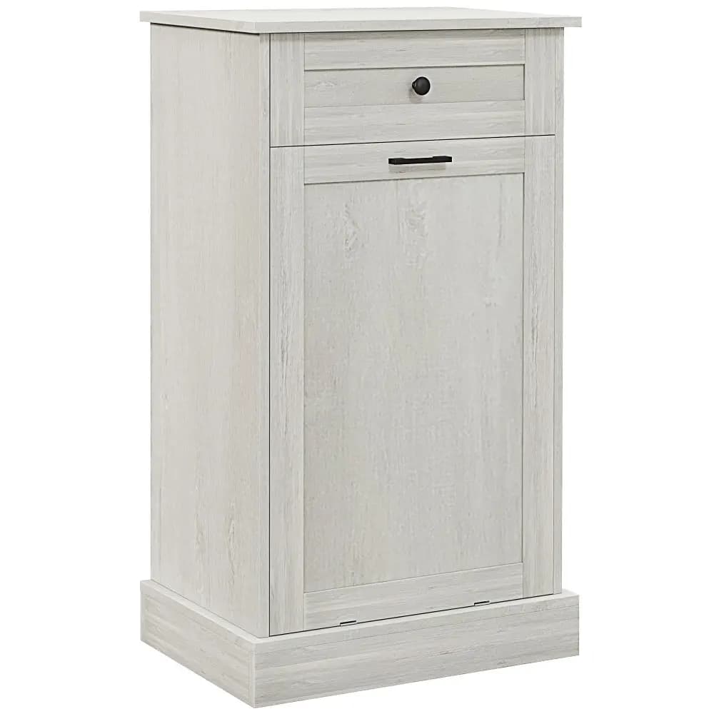 Armadietto per bidone della spazzatura con inclinazione da cucina, armadietto per il riciclaggio indipendente, porta pattumiera con cassetto, grigio chiaro