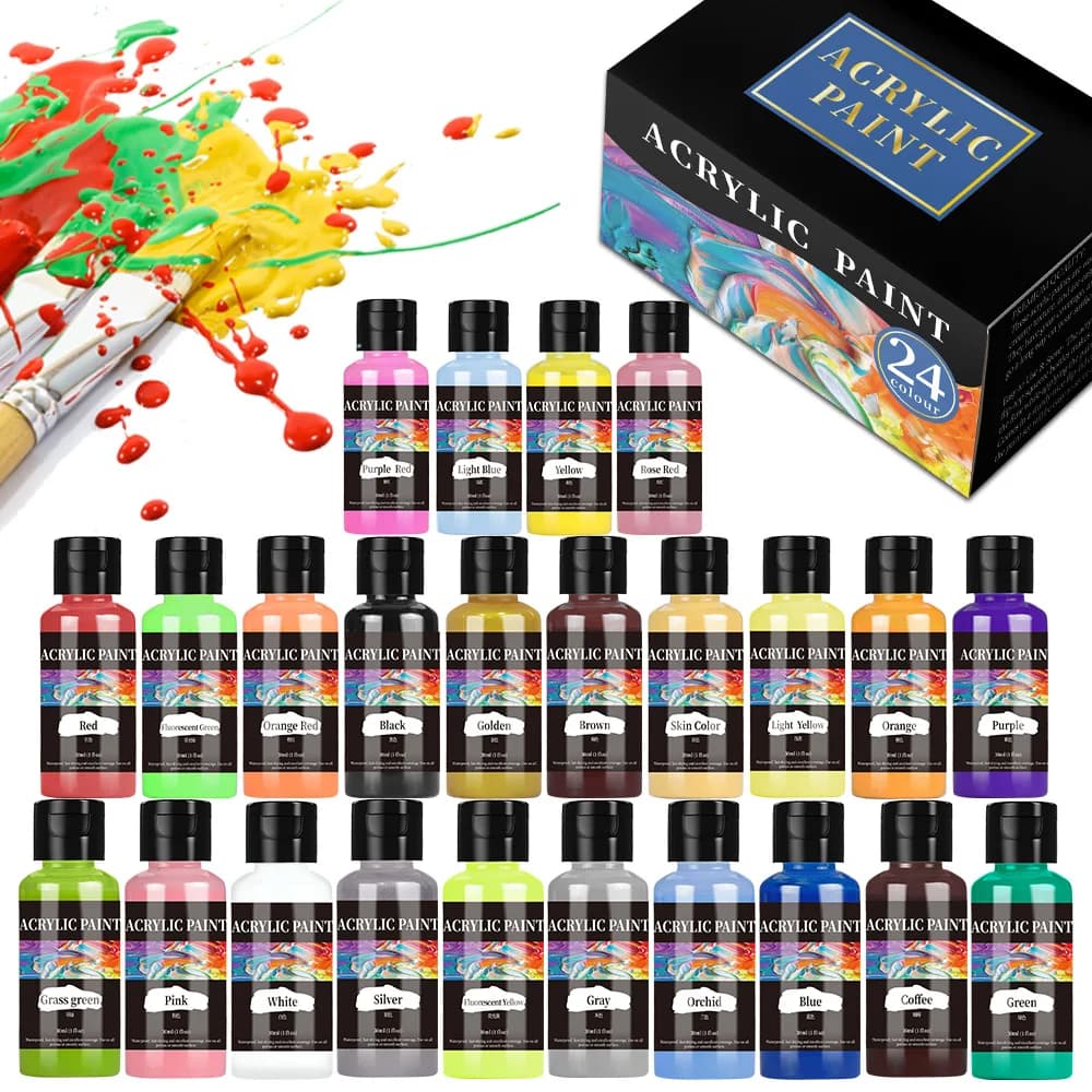 24 Colors Set Acrylic Paint DIY Painting Coloring Pigments For Fabric Clothing Shoes Sofa Painting Waterproof Acrylic Paints