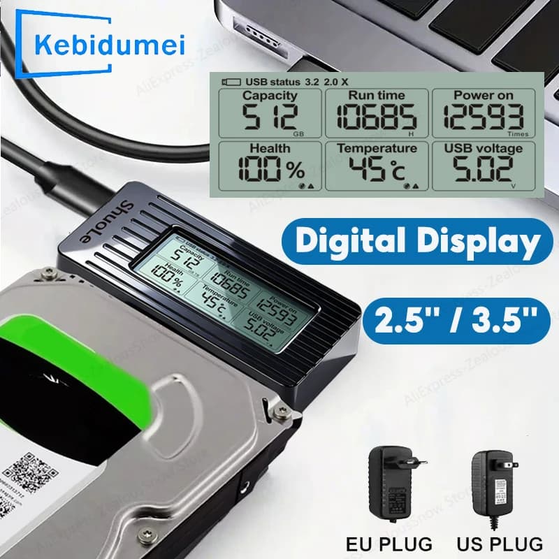 Adattatore da USB a SATA Cavo convertitore display digitale Convertitore da USB 3.2 3.0 a SATA III per adattatore per disco rigido HDD SSD da 2,5 pollici