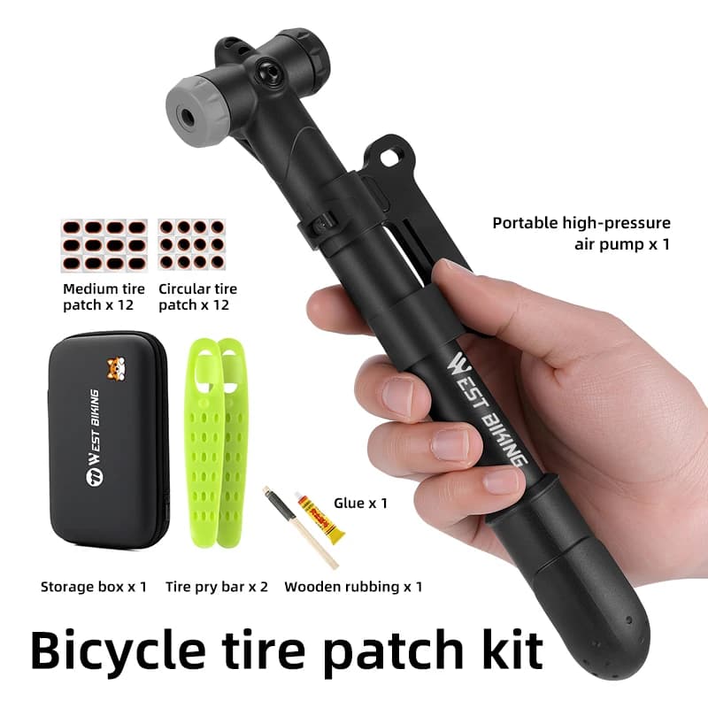 Portable Bicycle Tire Repair Kit with Mini Pump & Patch Kit - Cycling Emergency Puncture Fix Tool Set with Tire Levers for MTB