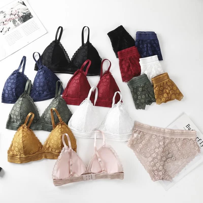 Set reggiseno da donna con retro in pizzo senza bordi in acciaio, coppa triangolare francese, comoda biancheria intima che copre il petto