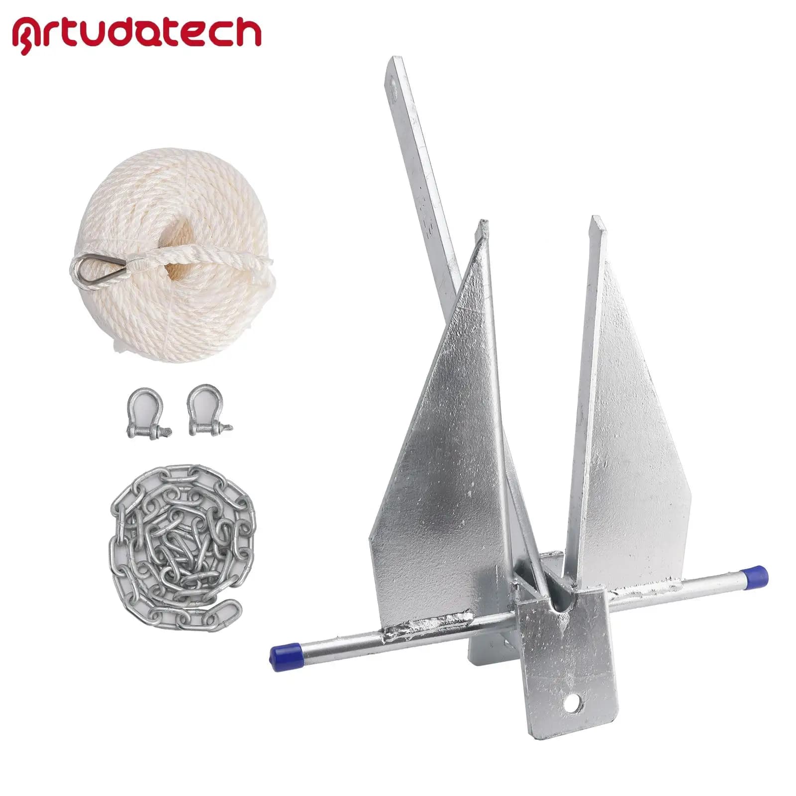 Artudatech Kit Ancora per Barca Zincata a Caldo 13 libbre, Ancora Scorrevole e Set Corda Argento, Adatto per Imbarcazioni