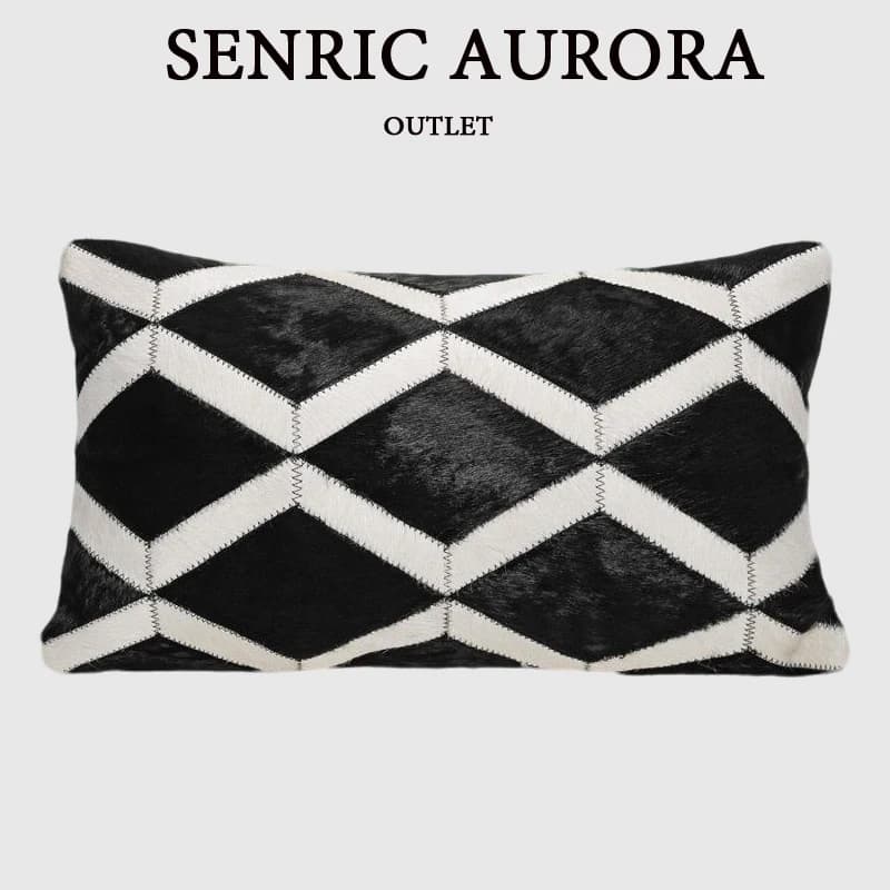 Light Luxury Cushion Cover Diamond Black And White Cowhide Patchwork Waist Pillow Case For Living Room Sofa