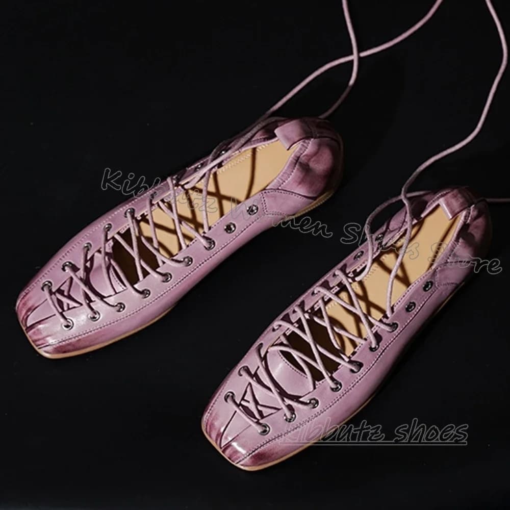 Ballet Pump Cross Strap Lace-Up Leather Party Dress Round Toe Flat with Fashion Novelty Sexy Concise Women Shoes Solid Color New