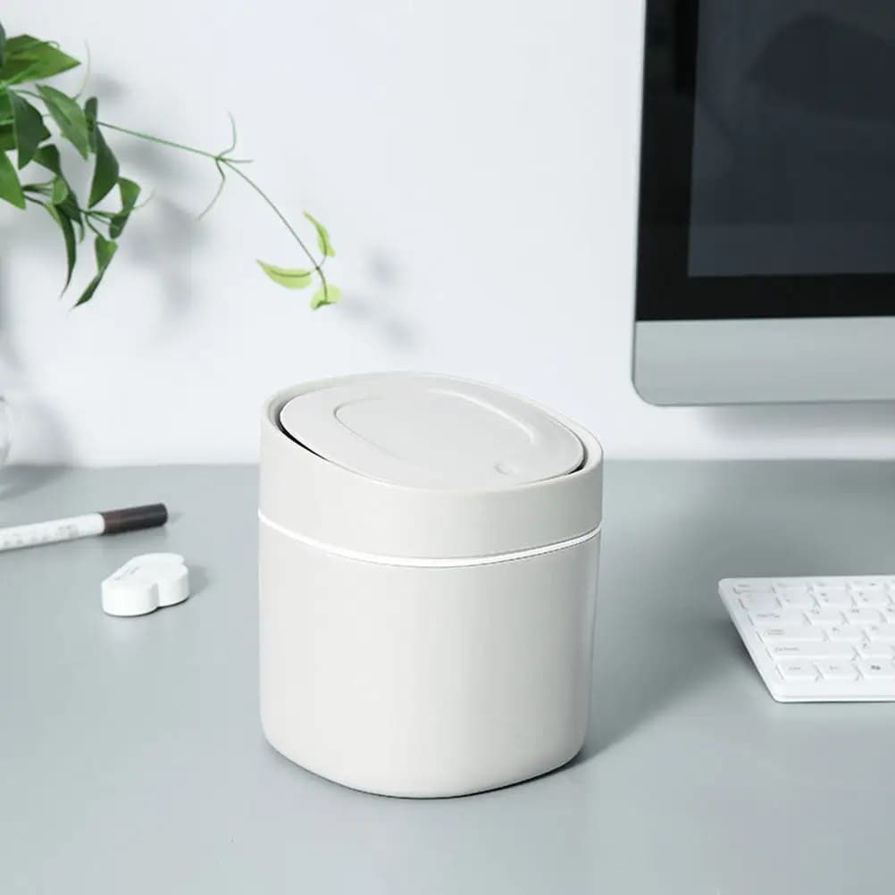 1Pcs Desktop Wastebasket Light Grey Sturdy Trash Bin Creative Storage Basket Home Office Trash Container Elegant Rubbish Can