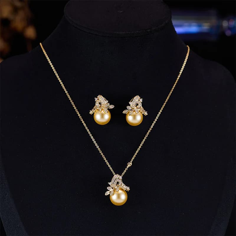 New Luxury Pearl Flower Jewelry Set Zircon Stud Earrings Necklace Sweet Korean Style Elegant Exquisite Accessories for Women