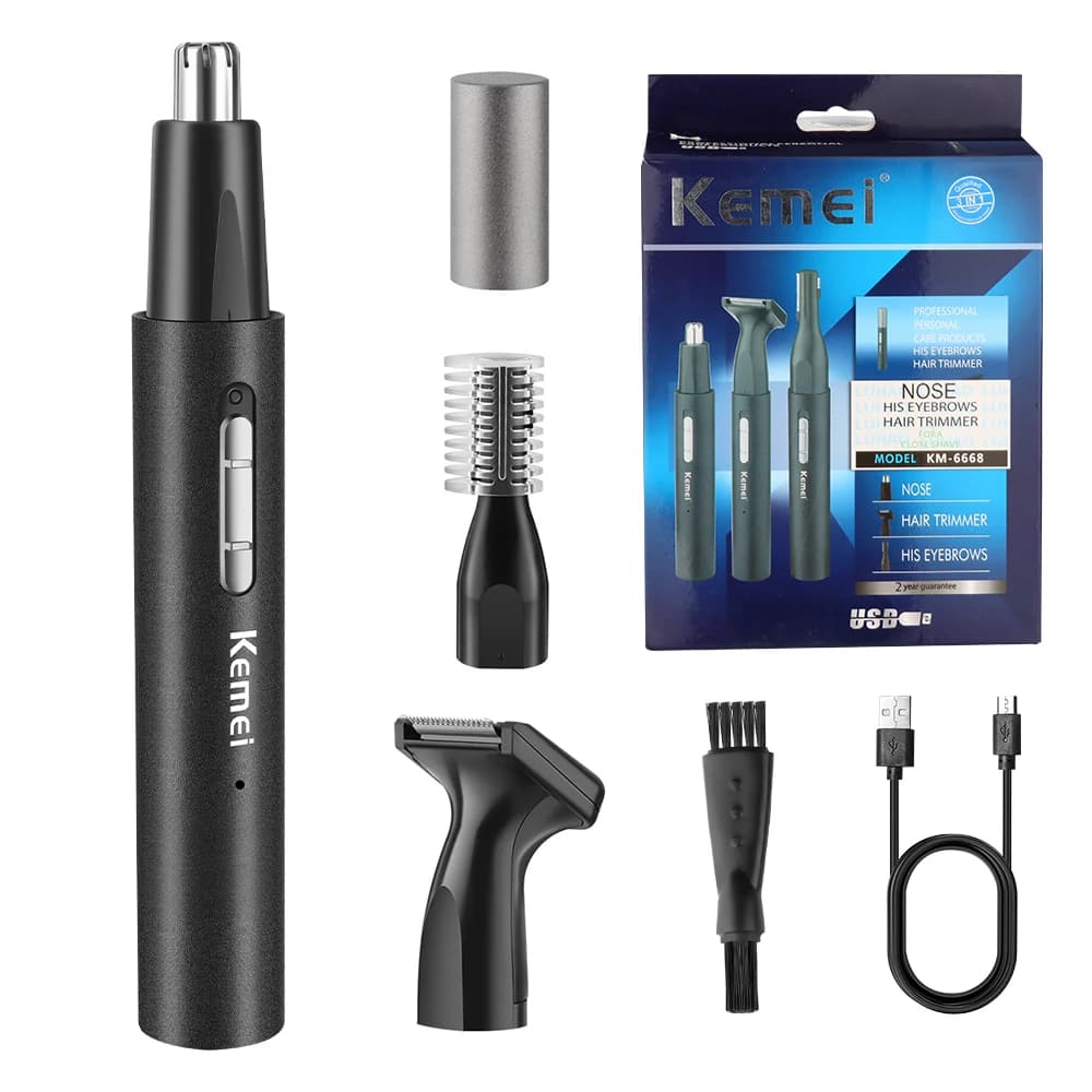 Three-in-One Electric Shaver for Naso, Aluminium Body, USB Rechargeable, Eyebrow and Barba Kit, Trimmer for Naso and Earrings