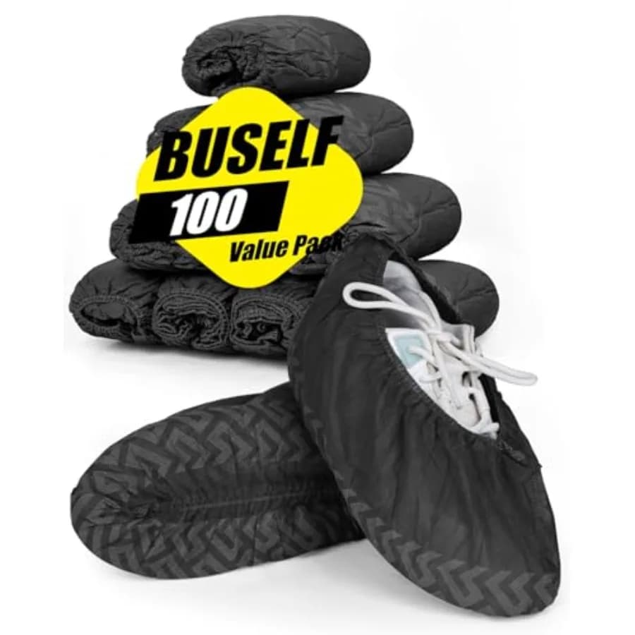 Buself X-Large 100 Count Shoe Covers Disposable Non-Slip, Premium Cloth Boot Covers, Slip-resistant, Durable, Breathable, Non-t